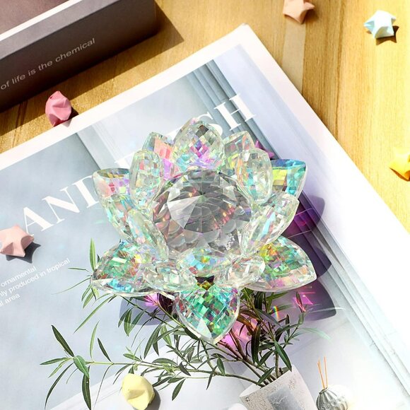 4 Inch Sparkle Crystal Lotus Flower Figurines Decorative Lotus Flower Ornament, - Picture 2 of 7